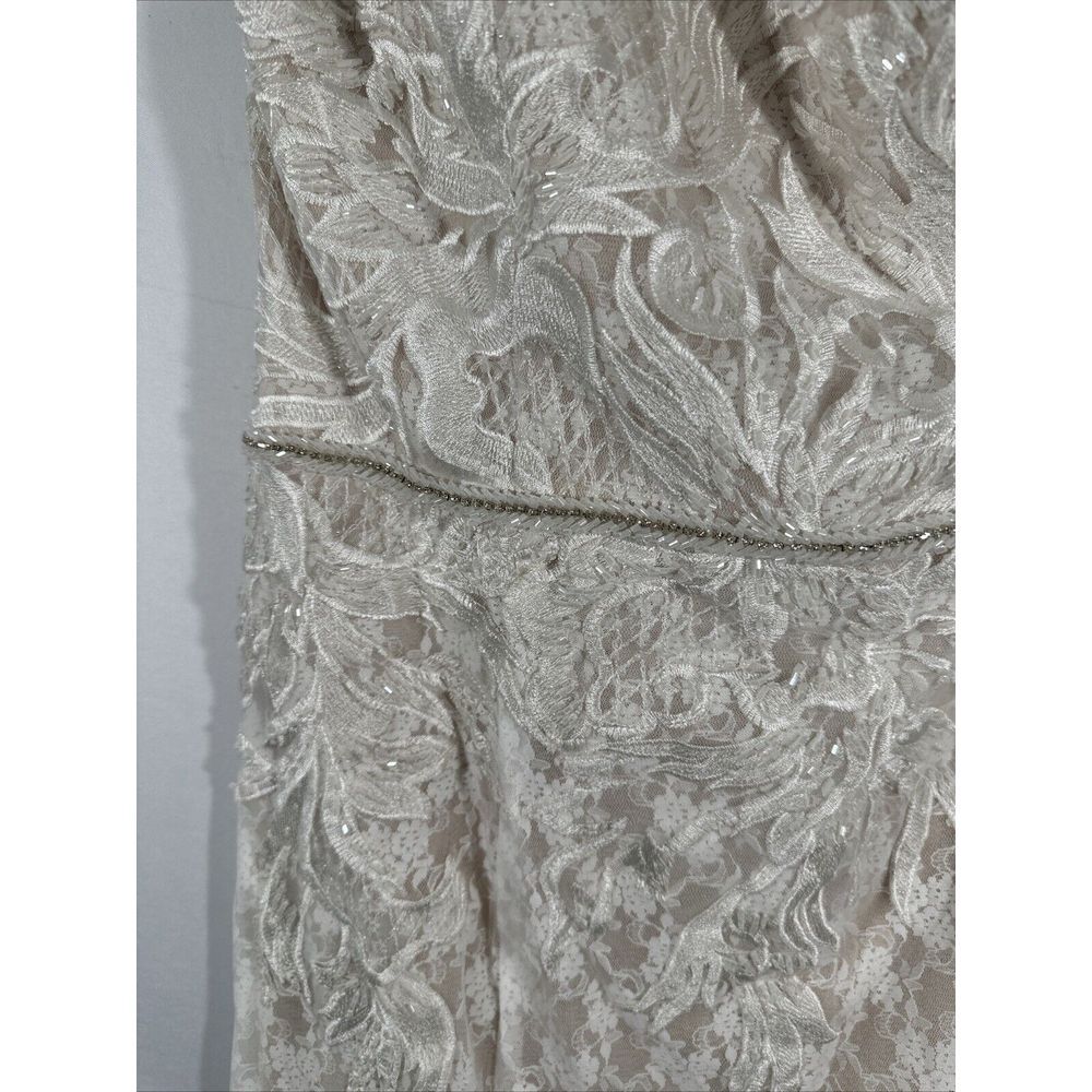 NEW $798 Mac Duggal [ 12‎ ] Lace Embellished Feather One Shoulder Gown Ivory - Picture 13 of 16
